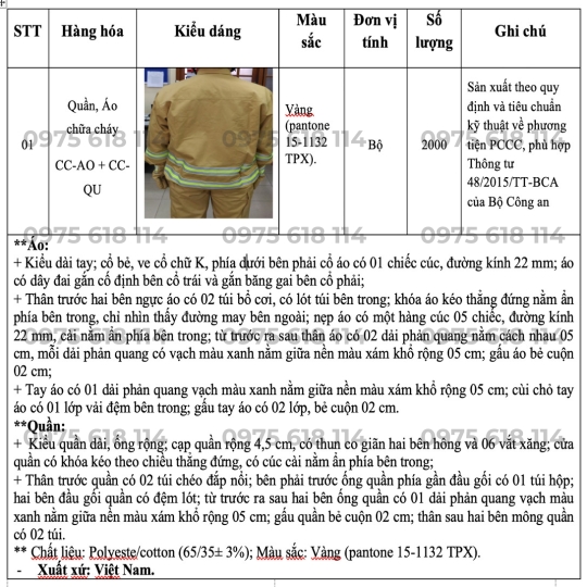 Quần áo thông tư 48
